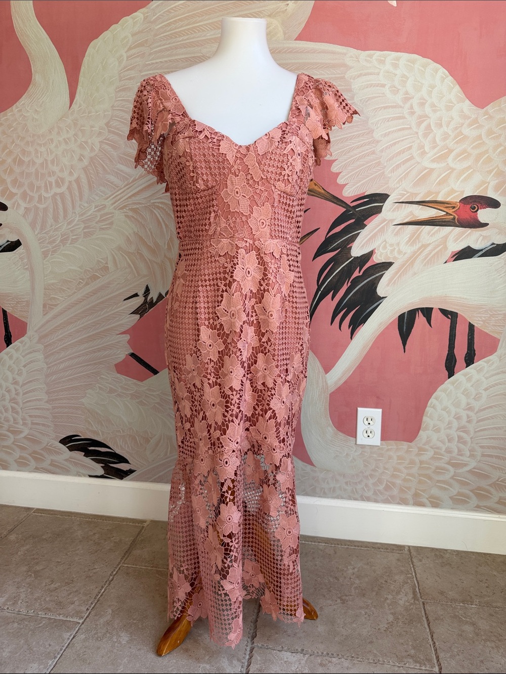 Bardot Rose Dust Lace Maxi Dress size M
